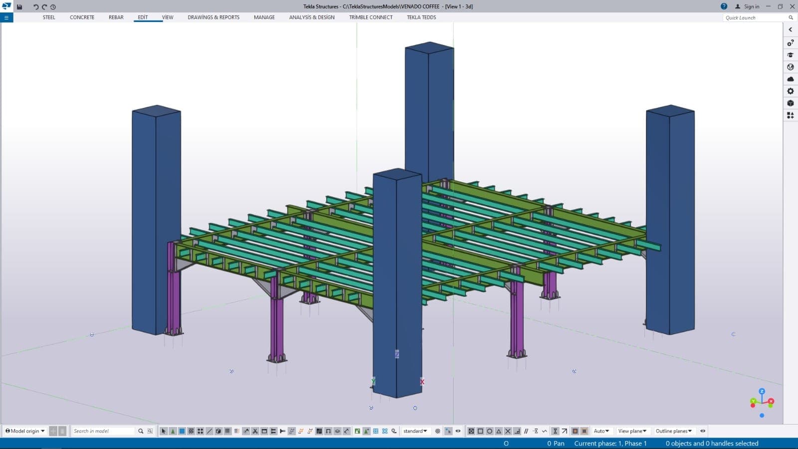 Endüstriyel bir yapıda çelik çatı makası ve aşık detayları